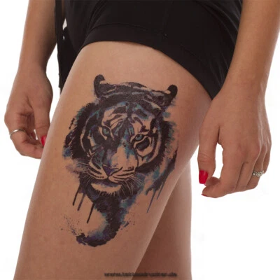TATTOODRUCKER 2 x Tiger XL Tattoo - Watercolor blau - Body Temporary Tattoo - TH196 (2)