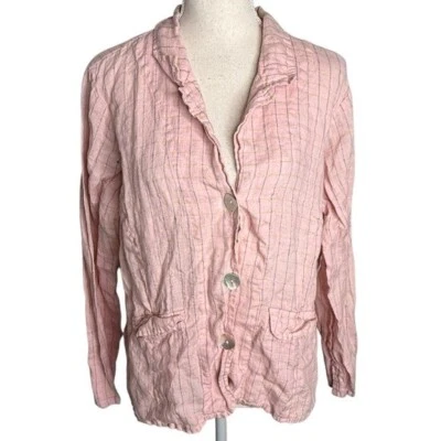 FLAX sz M 2006 Bold line Jewel Jacket pink linen check - Image 1 of 4