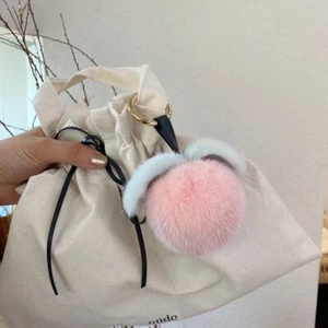 Llavero de melocotón jugoso piel de visón real bolsa de bola pompón dije teléfono colgante peludo regalo - Imagen 1 de 7