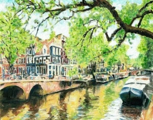 Giclee Print Limited Edition Signed Amsterdam Cityscape Landscape Painting Art - Picture 1 of 8