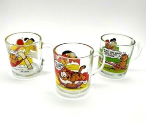 VTG 1978 Lot of 3 McDonald's Checkerboard Garfield Glass Mugs - Picture 1 of 12