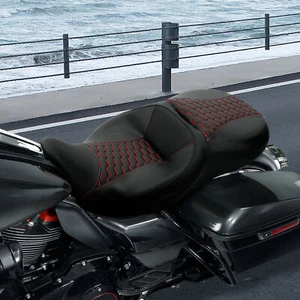 Asiento de pasajero conductor negro + rojo apto para Harley Road King Electra Glide 09-23 21 - Imagen 1 de 10