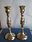 Pair- Vintage Solid Brass Candlestick Holders Made In India 10" Tall Swirl Shiny