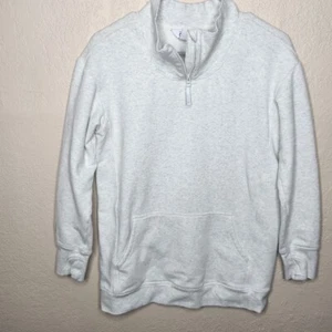 Athleta Girl Cozy RetroActive Half Zip Tunic Sweatshirt XL/14 Heather White - Picture 1 of 10