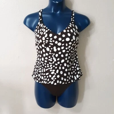 Traje de baño Jantzen 2 piezas lunares espalda cruzada marrón liso parte inferior talla 14 5214 Foto 1 de 4