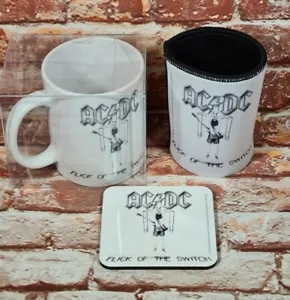Brand New Genuine AC/DC Flick Of The Switch 11OZ Coffee Mug Can Cooler Coaster - Picture 1 of 6