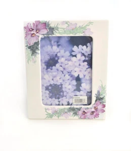 NWT Burnes of Boston Hand painted Floral White Metal Picture Frame 7" x 5" - Picture 1 of 1