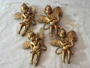 Christmas ornaments set of 4 plastic gold angels playing instruments PO8116 - Picture 1 of 6