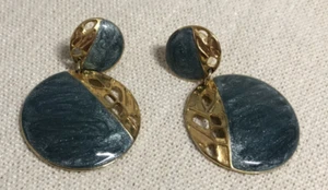 Vintage Beribi Aqua Swirl emailliert goldfarben Modeschmuck an Ohrringen durchbohrt - Bild 1 von 4