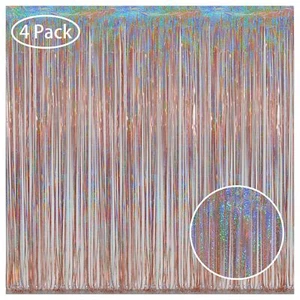 4 Pack Rose Gold Foil Fringe Curtains 3.2 x 8 ft Tinsel Party Photo Backdrop - Picture 1 of 6