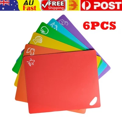 6 Pieces Set Flexible Plastic Cutting Board Mats Non-Slip with Food Icons - image 1 of 4