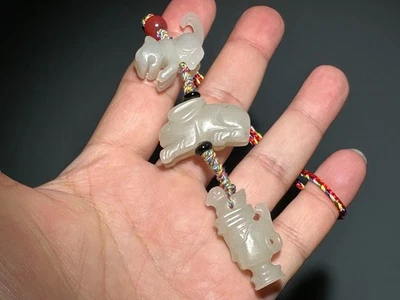 Rare Shang Dy Old Jade Carved Tiger Rabbit Person Head Design "Gua Jian" Pendant - Image 1 of 4