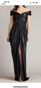 $495 Tadashi Shoji BSJ24630L - Off Shoulder Lame Evening Gown NWT XL - Picture 1 of 5