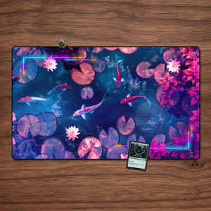 Kamigawa Card Playmat 23.6" x 13.8" MTG, TCGs Vaporwave Glitch Koi Pond - Picture 1 of 9