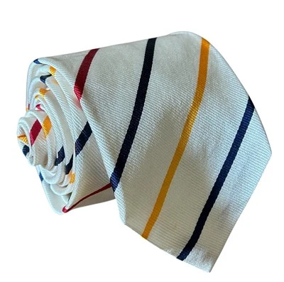 Corbata Ben Plateada Cuello Para Hombre Marfil Multicolor Rayas Delgadas Seda Hecha a Mano Moderna Reino Unido Foto 1 de 4