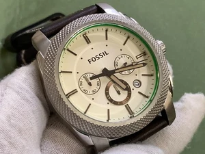 Fossil Nate FS5108 Brown Leather White Dial Chronograph Date Quartz Men's Watch - Picture 1 of 19