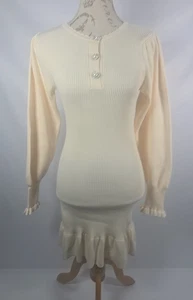 Abito body RIVER ISLAND maglia Dynty Diva perle bottoni panna nuovo con etichette donna UK 8 - Foto 1 di 22