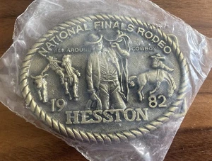 NEW VTG Hesston National Finals Rodeo NFR Belt Buckle - All Around Cowboy - 1982 - Picture 1 of 2