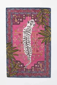 Exotic Bengal Tiger Hand-Tufted Rug Wool /Viscose Floral Jungle Decor Rugs - Picture 1 of 3