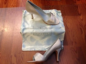 Grazia Franchesca Diamond White Silk Wedding Shoes Open Toe Pumps ~ Sz 7.5 NIB - Picture 1 of 4