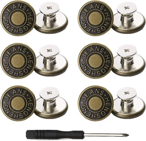 12 Sets Adjustable Buttons for Jeans 17mm No Sew Replaceme Instant Metal Buttons - Picture 1 of 8