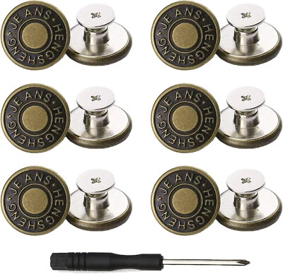 12 Sets Adjustable Buttons for Jeans 17mm No Sew Replaceme Instant Metal Buttons - Image 1 of 4