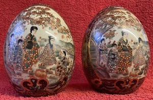Antique/Vintage Pair Of Large Satsuma Porcelain Eggs. VGC. #27 - Picture 1 of 22