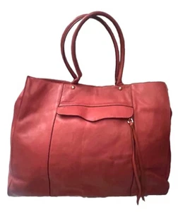REBECCA MINKOFF TRAVEL SHOULDER HOBO TOTE DARK RED LEATHER SILVER BASE STUDS - Picture 1 of 8