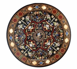 48" x 48" Black Marble Dining Table Top Inlay Pietra Dura Home & Garden Decor - Picture 1 of 1