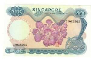 1972 SINGAPORE 50 Dollars Banknote P5d Orchid Series VF+ A/62 962565 Hon Sui Sen