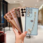 For Samsung S24 Ultra S23 S22 S21 A52 A34 Plating Cute Heart Bracelet Case Cover