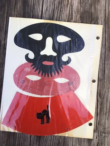 Máscaras de papel vintage de Halloween libro de chatarra gato negro rosa - Imagen 1 de 3