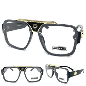 Men Classy Elegant Retro Hip Hop Style Clear Lens EYE GLASSES Black & Gold Frame - Picture 1 of 5