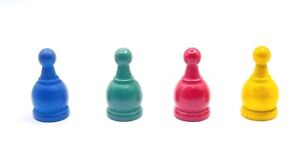 Parcheesi Wood Pawn Set of 4 Game Replacement Parts Red Green Blue and Yellow
