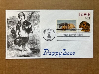 22c Puppy Love 2202 KMC Venture 1986 combinación primer día cubierta Foto 1 de 2