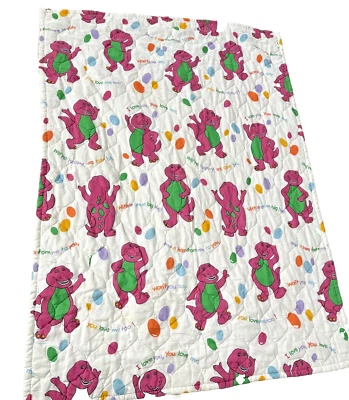 Manta acolchada vintage Barney púrpura dinosaurio Bibb Co - 53"x40" Foto 1 de 4