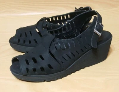 Sandálias femininas aerossóis wedge couro camurça preto slingback sapatos 8,5 M - Imagem 1 de 4