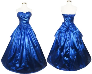 Vintage 80s Prom Dress XS S Party Gown Strapless Blue Metallic Lamé Foil Zum Zum - Picture 1 of 14