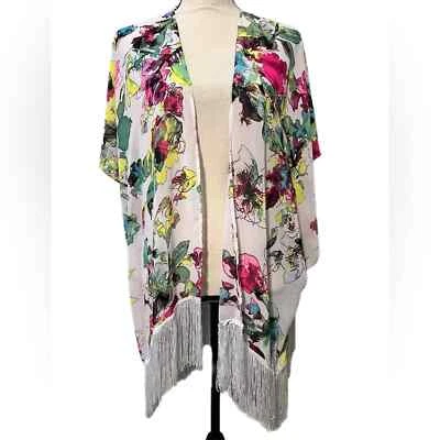 OP Ocean Pacific Talla Mediana (7-9) Damas Traje de Baño Cubrir Kimono Deshilachado Floral Foto 1 de 4