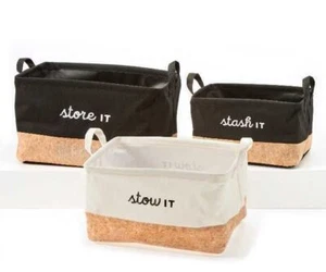 Be Our Guest Canvas & Cork Storage Baskets, Set of 3 - Picture 1 of 1