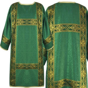 Traditional Green Gothic Dalmatic, Damask, Open sides, woven orphrey - Picture 1 of 2