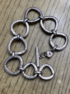 Sterling Silver Signed Silpada Designer Hollow Hammered Link Bracelet Size 8.5" - Picture 1 of 3