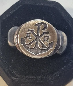 Chi-Ro Roman Style Handmade Bronze Ring Ancient Bronze Vintage look spqr - Picture 1 of 4