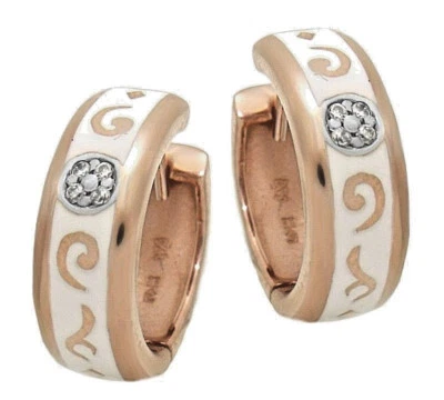 Orecchini Cerchietti Argento 925 Placcato IN Oro Rosso Smaltato + Zirconia - Immagine 1 di 3