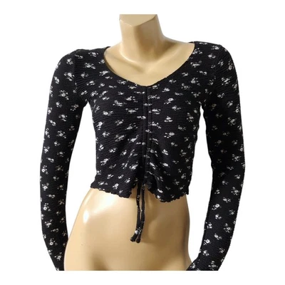 Camisa corta térmica acanalada negra manga larga talla pequeña HOLLISTER para mujer Foto 1 de 4