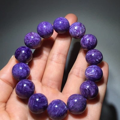 15mm Natural Purple Charoite Gemstone Round Beads Bracelet AAAA - Image 1 of 4