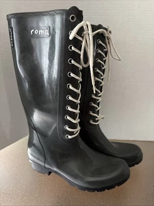 Botas de lluvia Roma para mujer con cordones de goma talla US 9 forro de algodón verde Sadie - Imagen 1 de 9