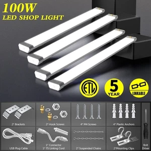 4 Pack Linkable LED Shop Light 5000K Warehouse Ceiling Pull Chain ON/OFF AC120V - Picture 1 of 14