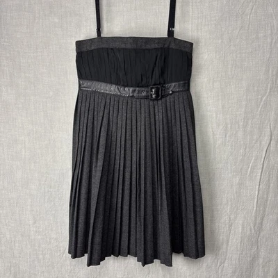 Dolce Gabbana Pleated Silk Wool Blend Dress, Gray Black, 40 - Image 1 of 4