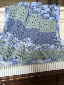 Handmade Crocheted Soft And Chunky Baby Blanket*Afghan*Baby Boy*Bernat Yarn - Picture 1 of 7